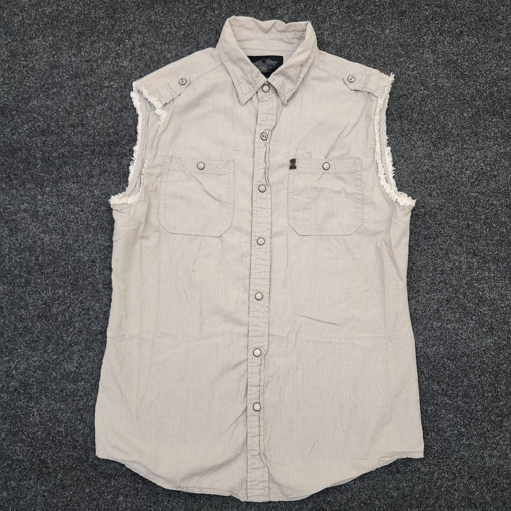 Y2k Harley Davidson Mens Medium Sleeveless Cutoff Pearl Snap Biker Blowout Shirt
